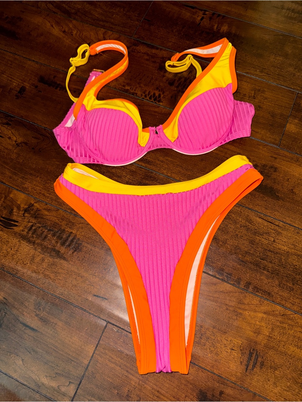 Cupshe Hot Pink Bikini with Orange & Yellow Trim
